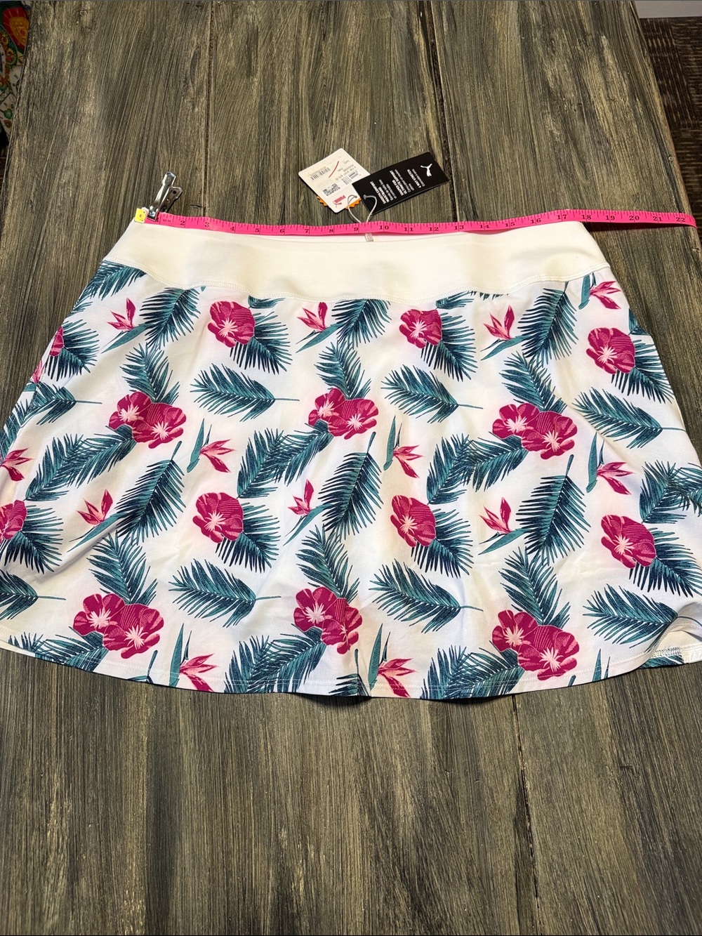 Puma White Skater Skirt with Pink Floral & Teal Leaves
